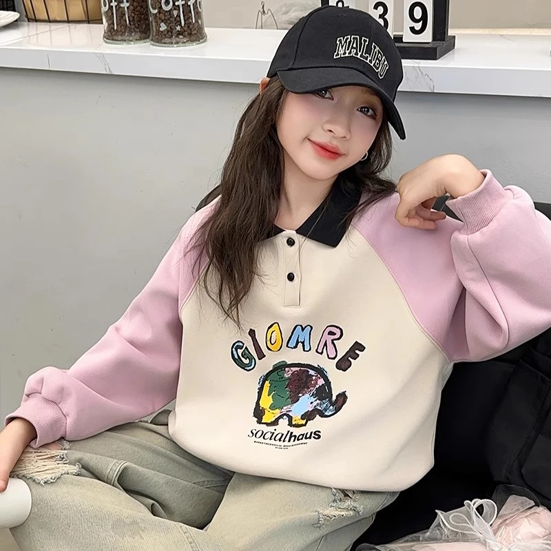 女童秋装卫衣2025新款儿童POLO领打底衫女孩翻领上衣女大童衣服潮