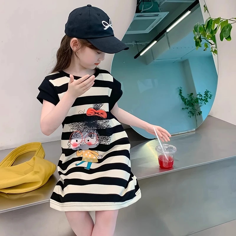 女童夏装连衣裙2025新款洋气儿童裙子夏季童装小女孩条纹公主裙潮