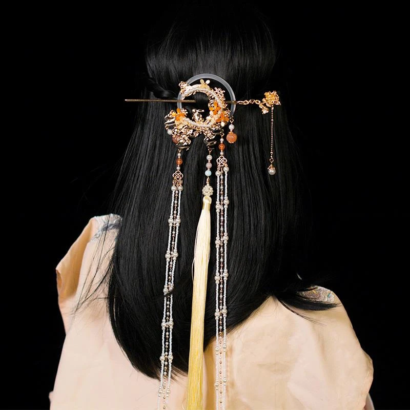 古风原创流苏后压兔子发环汉服超仙禁步配饰发簪中秋桂花发饰头饰