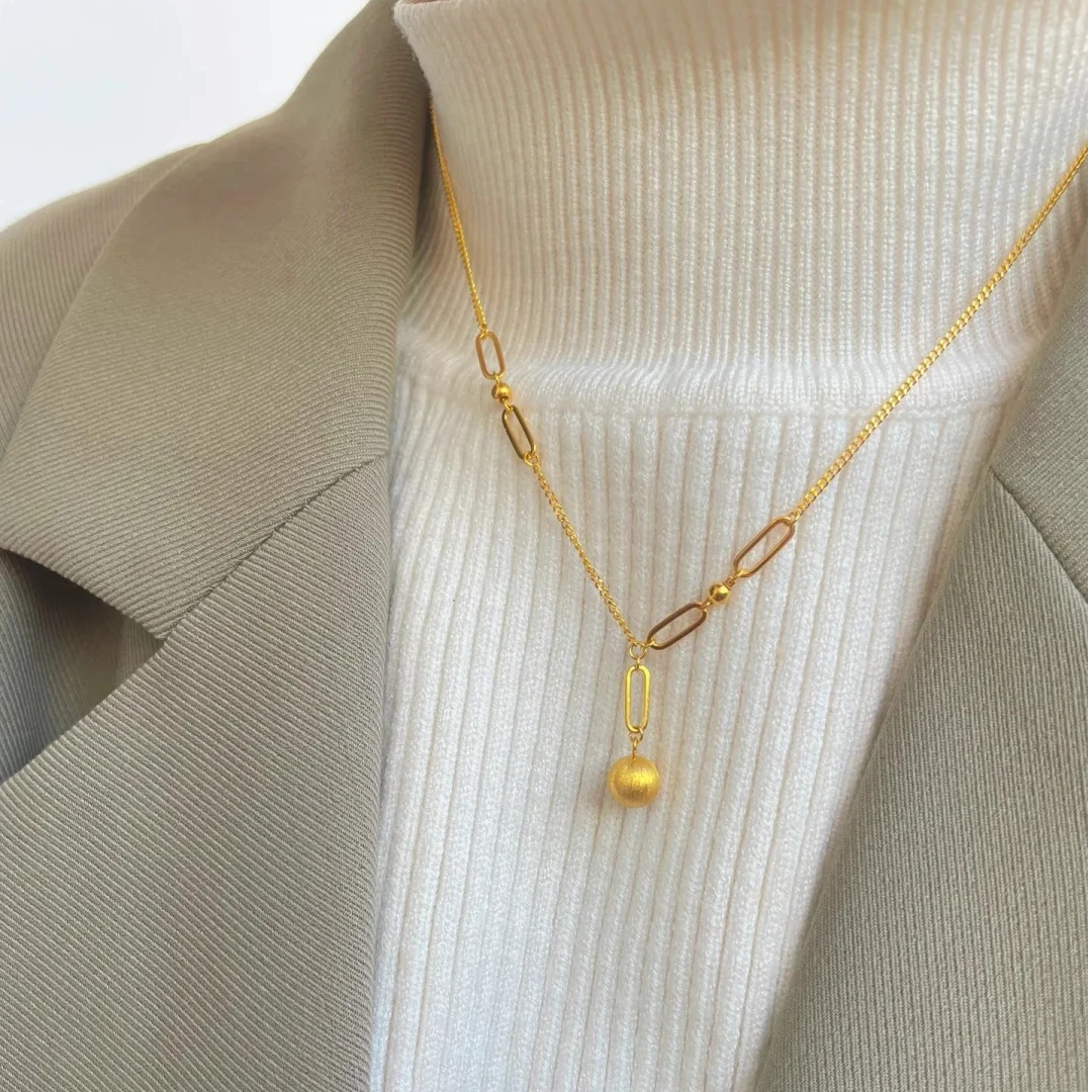 足金999有求必应拉丝小金球黄金项链小圆球锁骨链纯金按克送女友