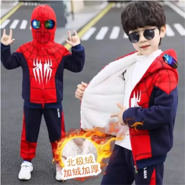 奥特曼衣服男童冬季套装发光服装秋冬装儿童装加绒加厚蜘蛛侠冬款