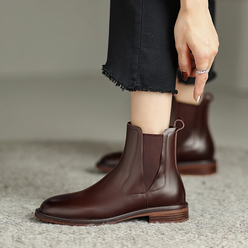 【NICESEE】跟高2.5cm/尺码34-40/2022新款百搭牛皮低跟小短靴