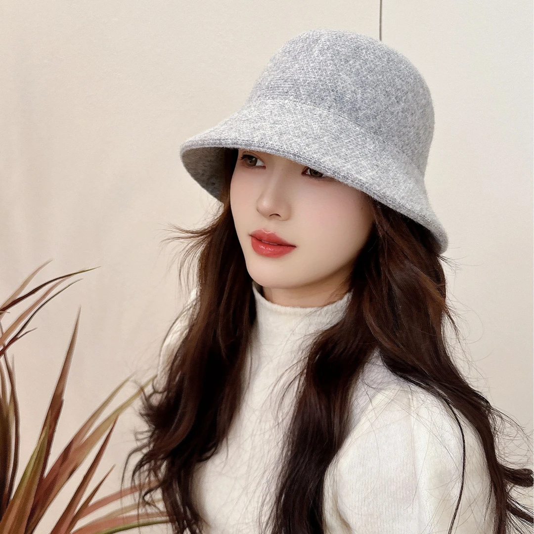 DM-017女士秋冬盆帽保暖纯色日系水桶帽针织百搭法式时尚优雅