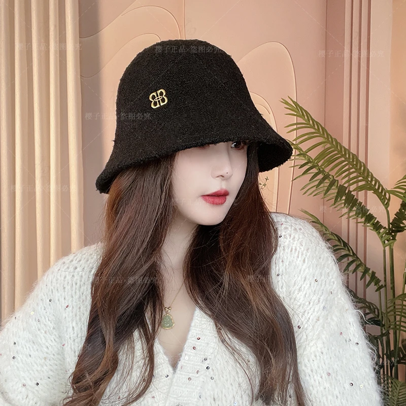 YZ07羊羔绒秋冬时尚保暖渔夫帽大头围毛绒显脸小百搭气质女士盆帽