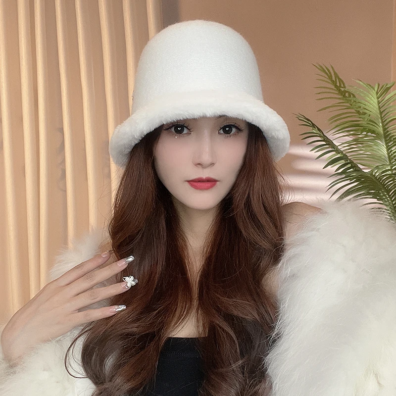 【卿虞】百搭秋冬保暖加厚盆帽时尚韩版女士潮显脸小气质毛边水桶帽