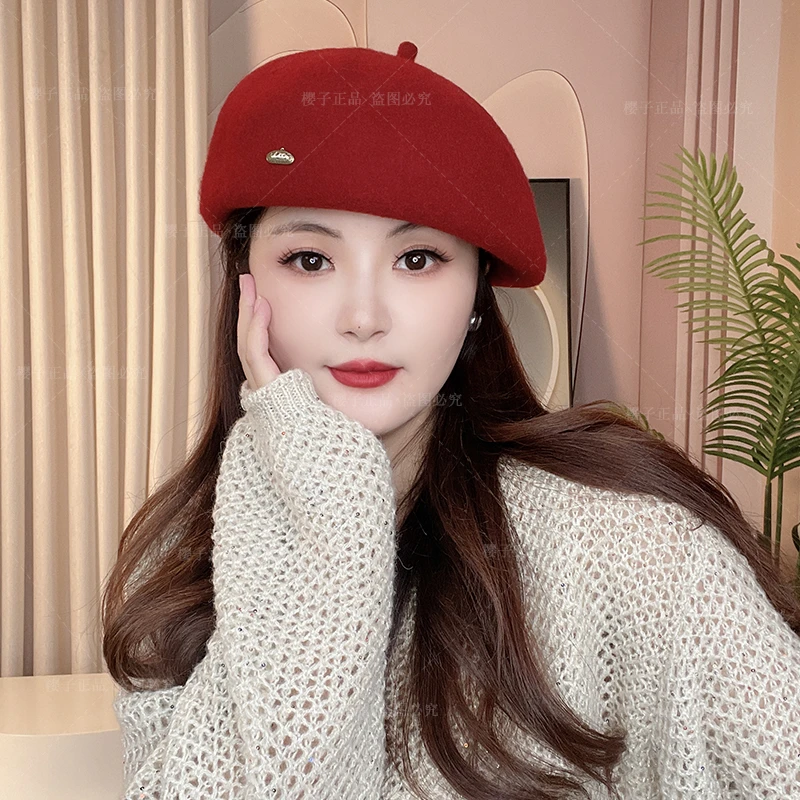 【恋冬】秋冬高品质大头围显脸小气质羊毛贝雷帽时尚百搭女士画家帽