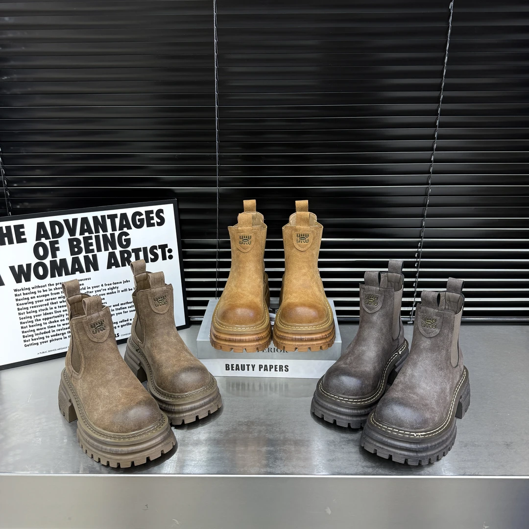 LJD【玫瑰岛屿】2024缪系英伦风潮流复古百搭厚底增高烟筒靴马丁靴