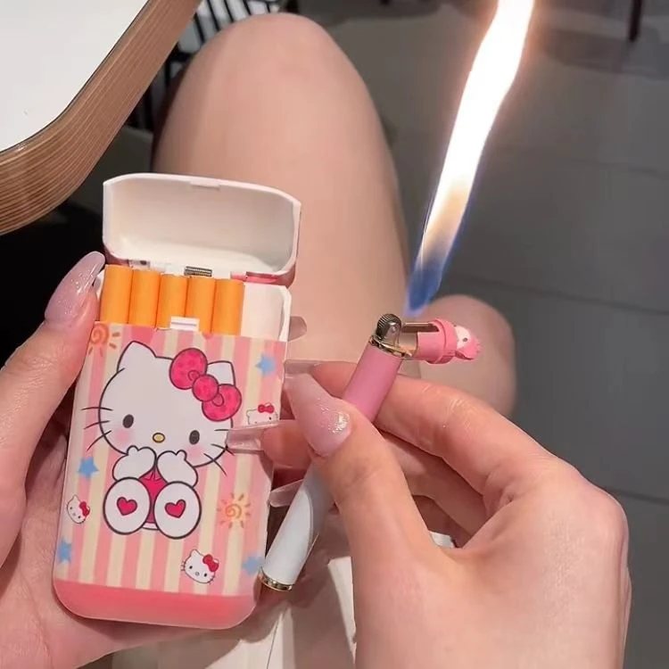 帕恰狗卡通库洛米打火机烟盒一体10支20支装可爱渐变色送闺蜜礼物