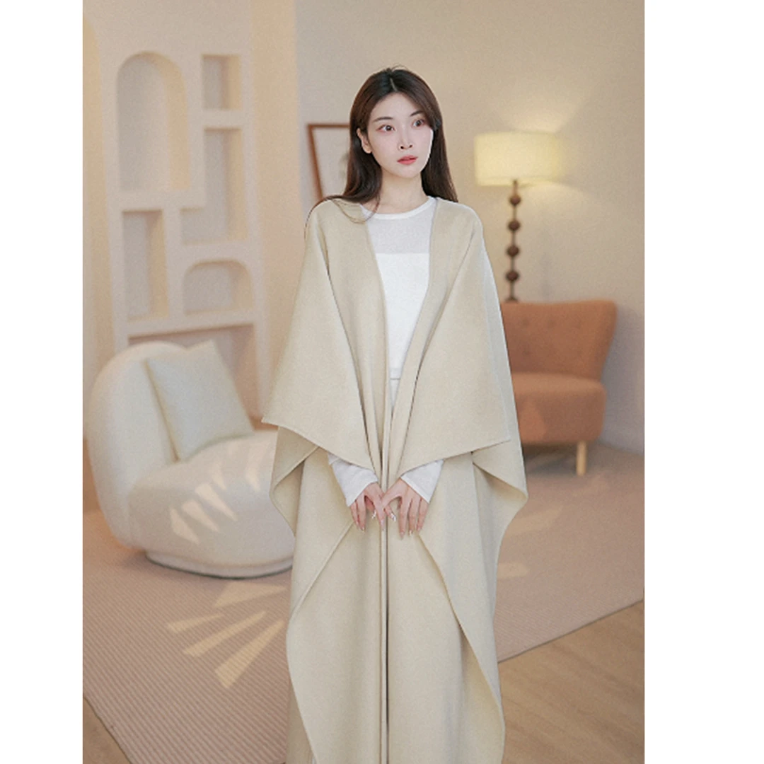 羊绒披肩斗篷双面毛呢女秋冬设计高级宽松长款外套24DK688