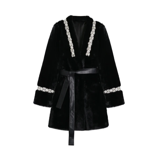 【万万】【暮色千金】2024年冬季V领钉珠气质轻奢大衣外套女23DK200