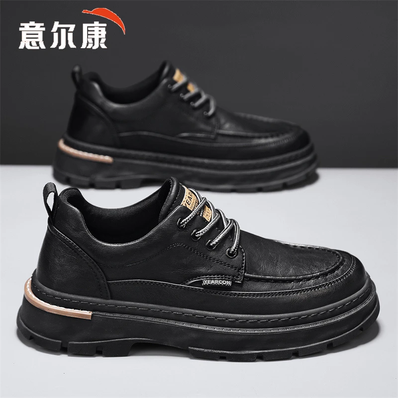 意尔康男鞋冬季2025新款高档休闲皮鞋男士马丁靴低帮英伦风工装鞋
