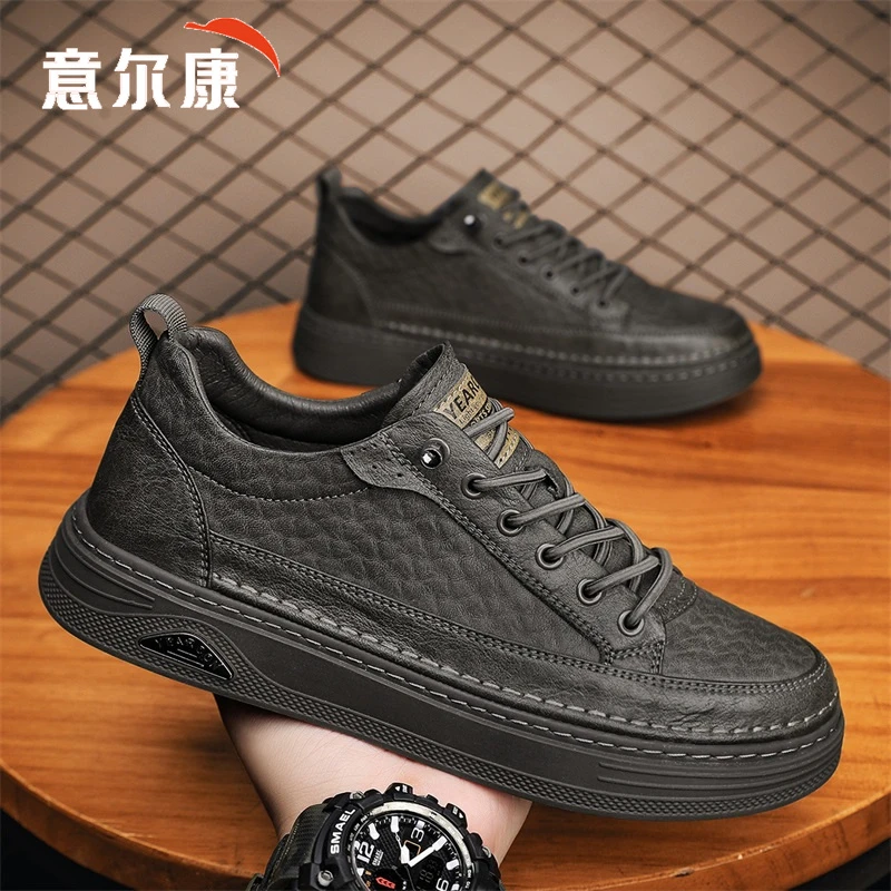 意尔康男鞋秋季新款英伦风商务皮鞋男士休闲时尚高档百搭黑色板鞋