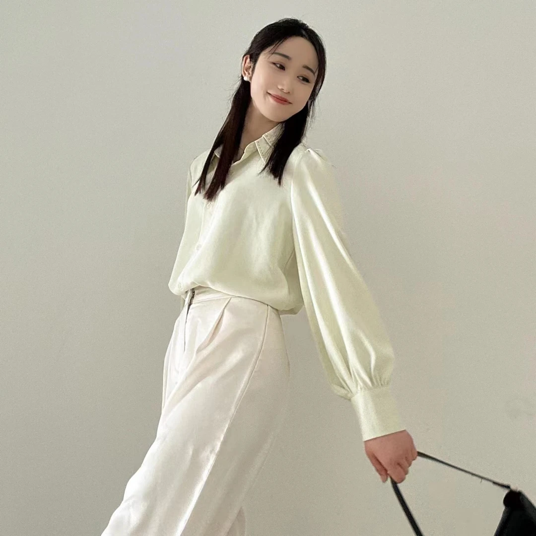 PRINCE FAMILY春日衬衫女2024冬季新款复古宽松双领长袖上衣