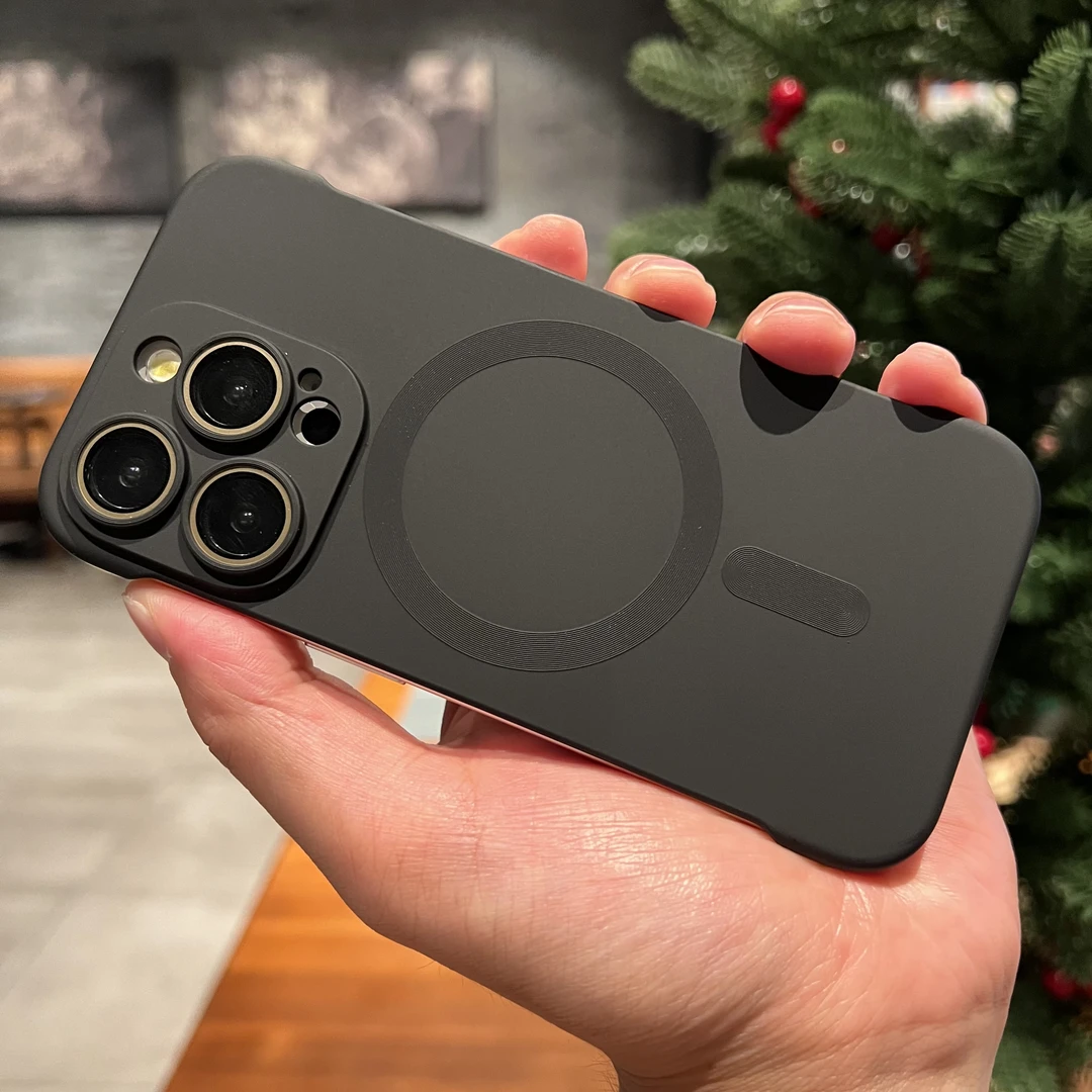 无边框黑色磁吸充电iPhone15pro手机壳半包苹果14/13promax硬壳12