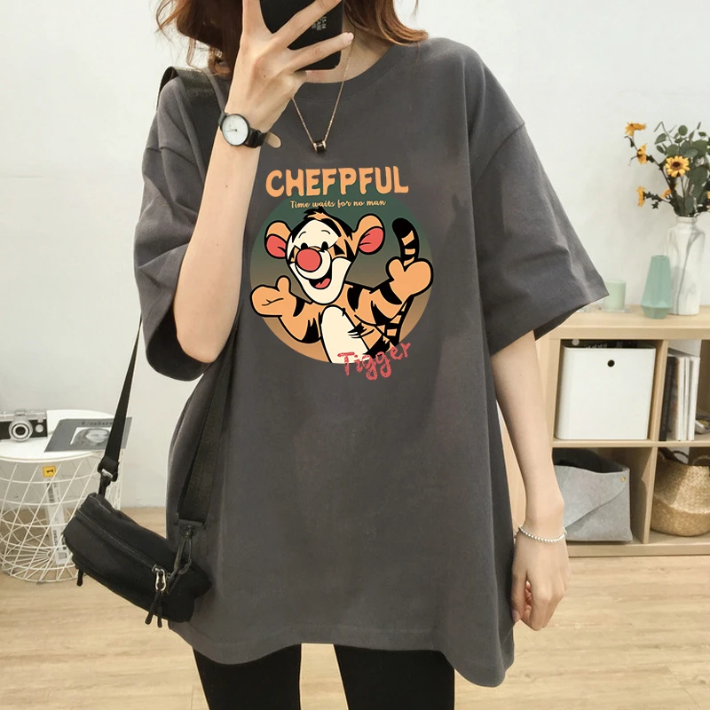 220克纯棉创意老虎印花短袖t恤女夏装小众半袖学生卡通显瘦上衣潮