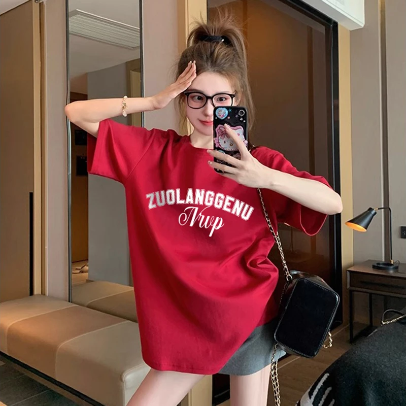 100%纯棉字母简约短袖休闲T恤衫省钱风美式高级感通勤穿搭上衣服