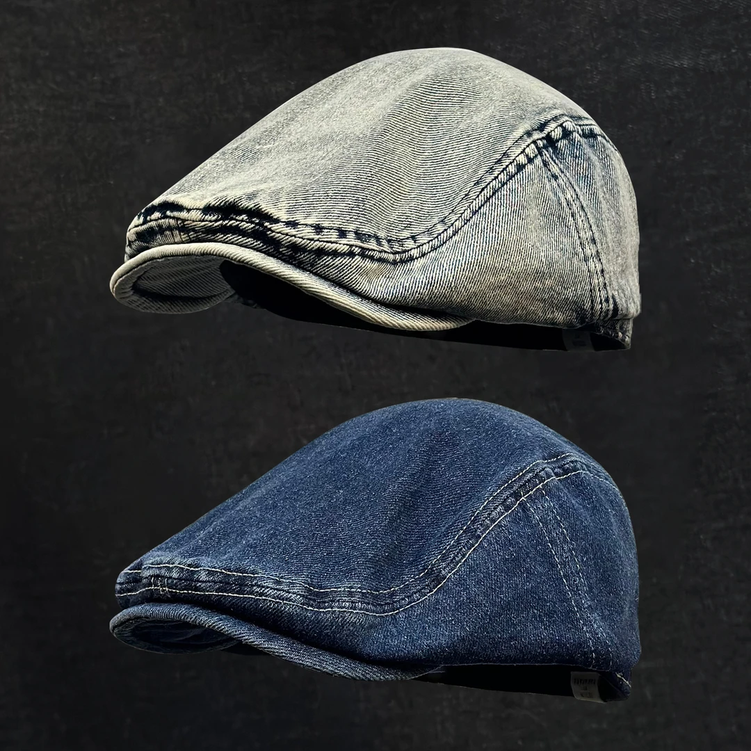 复古水洗日系牛仔贝雷男女同款潮牌画家休闲正反两戴街头贝雷帽子