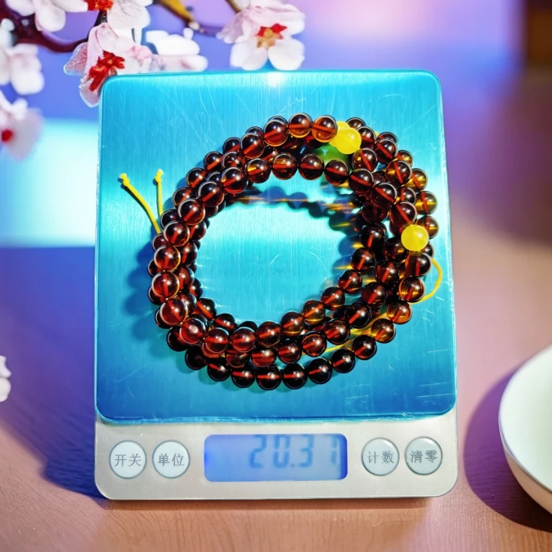 瑞红丝珀0.6*108颗佛珠酒红色多圈男女圆珠手项链天然精美时尚