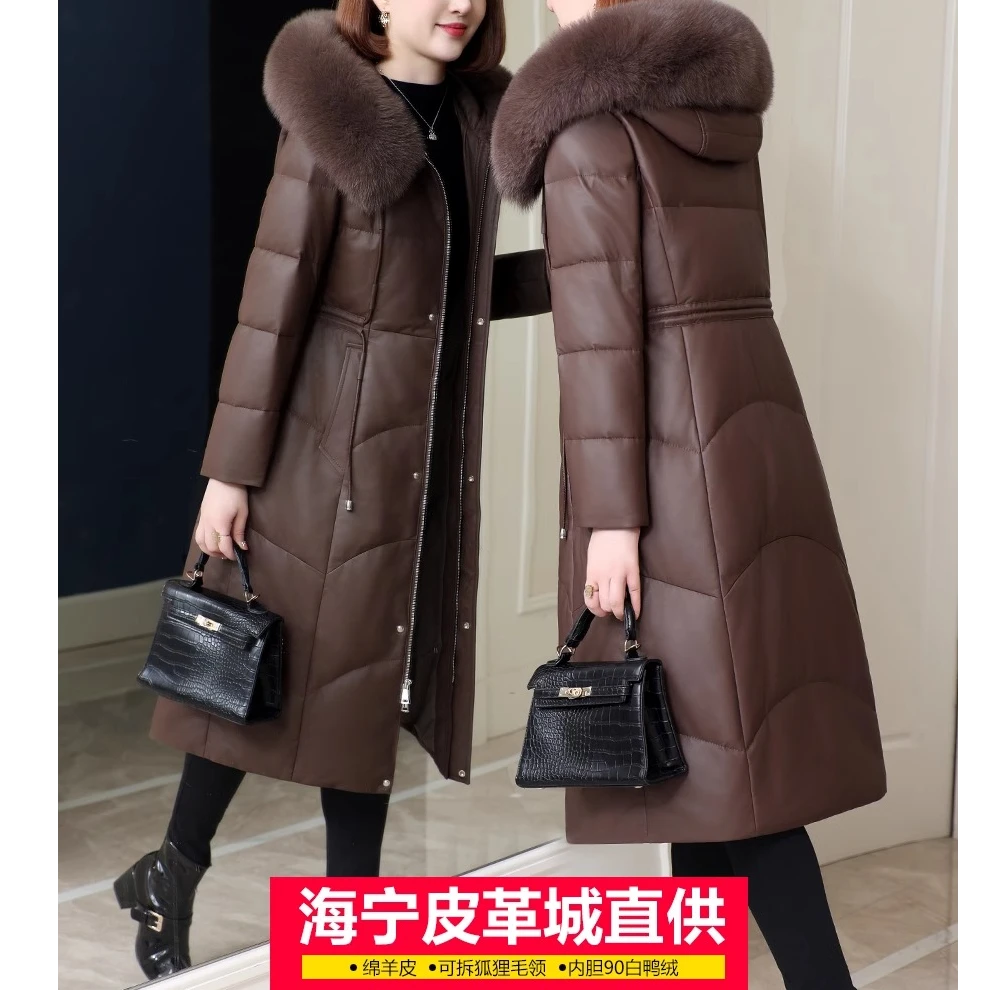 真皮羽绒服女2024冬新款海宁皮衣长款过膝保暖小众炸街高级感女装