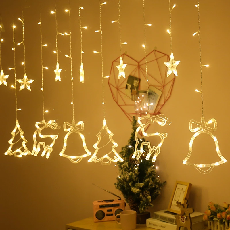 LED窗帘灯星星灯圣诞树灯led彩灯闪灯挂灯小鹿铃铛圣诞节装饰品