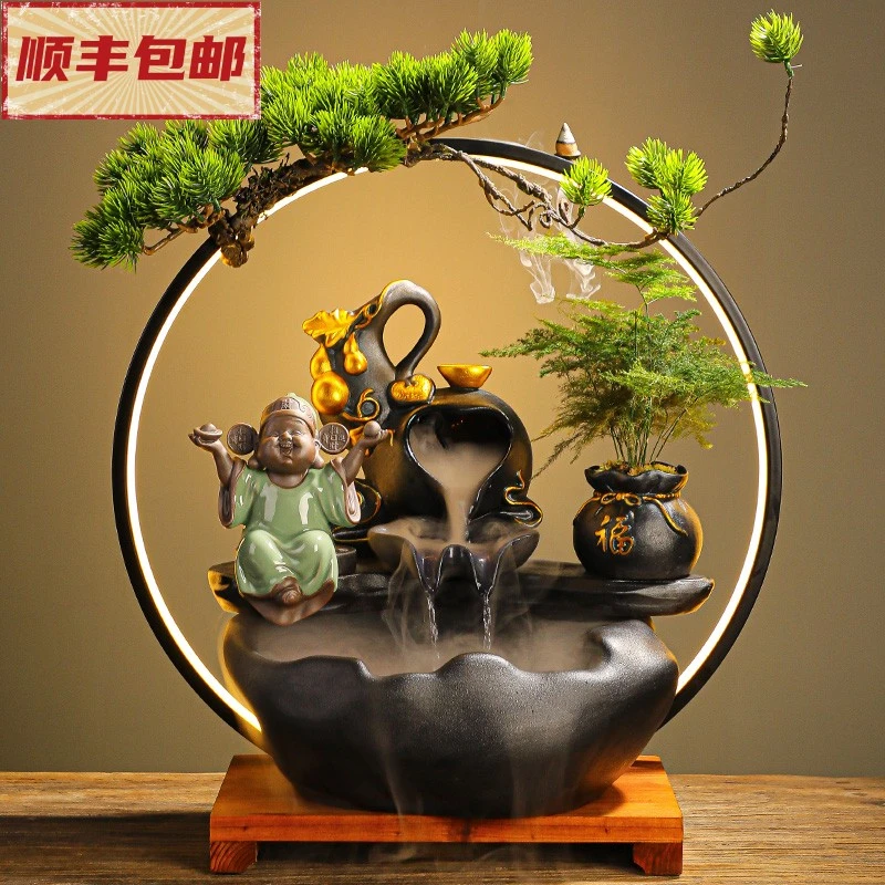 新中式流水招财摆件水循环创意喷漆客厅卧室摆件开业乔迁送礼礼品