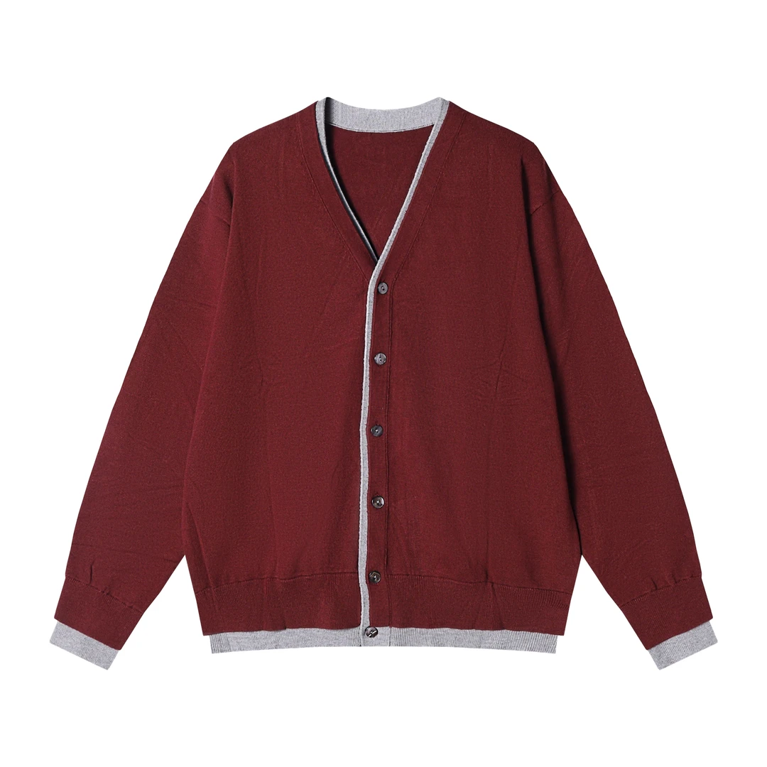 MY163新款时尚个性纯色假两件纽扣针织开衫休闲百搭舒服上衣外套