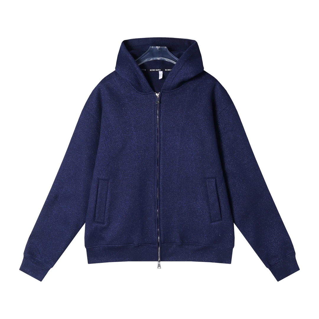 WT116时尚个性纯色满天星连帽拉链开衫外套舒适休闲百搭上衣