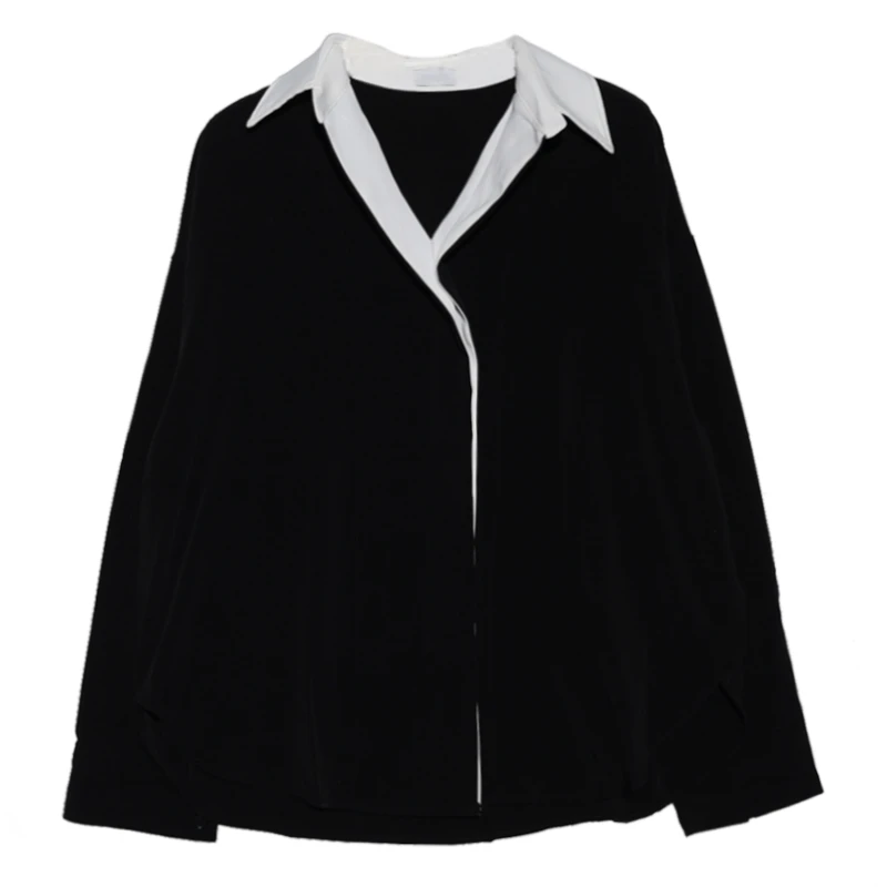 0139春冬季新款方领简约街头风百搭纯色长袖宽松T恤打底衫