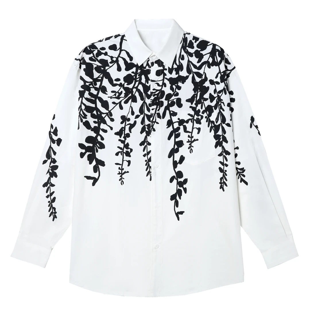 249春季新款潮流个性时髦百搭法式高级感气质宽松印花长袖衬衫