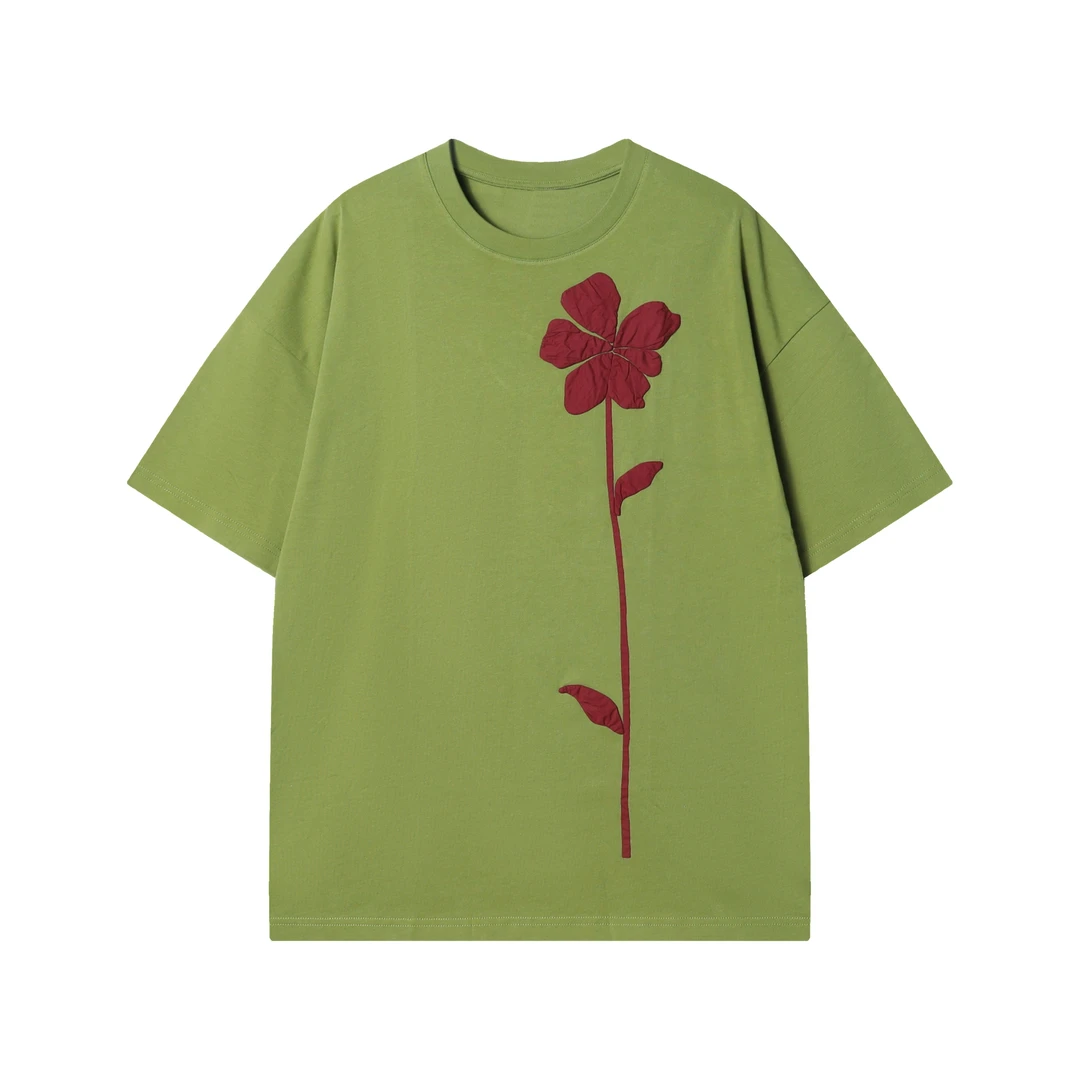 T1468夏季新款时尚拼接花卉男士短袖潮流百搭休闲T恤宽松小众上衣