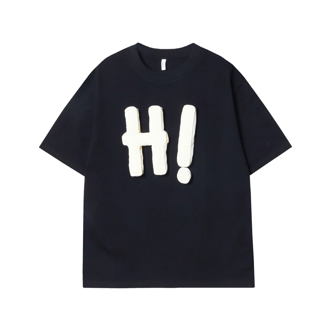 T962夏季新款立体HI字母时尚情侣宽松潮流圆领休闲百搭上衣