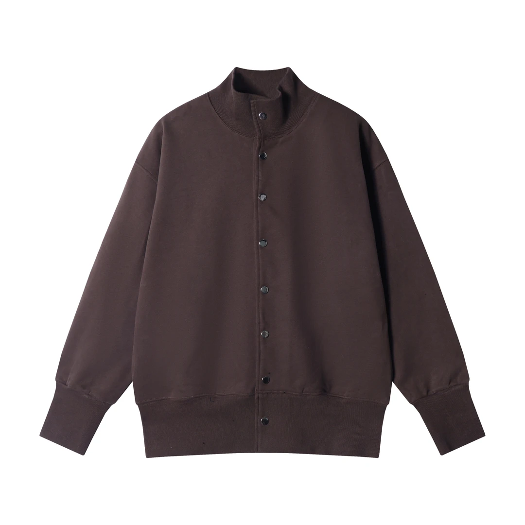 WT150新款时尚个性美式纯色立领纽扣开衫卫衣百搭简约宽松外套