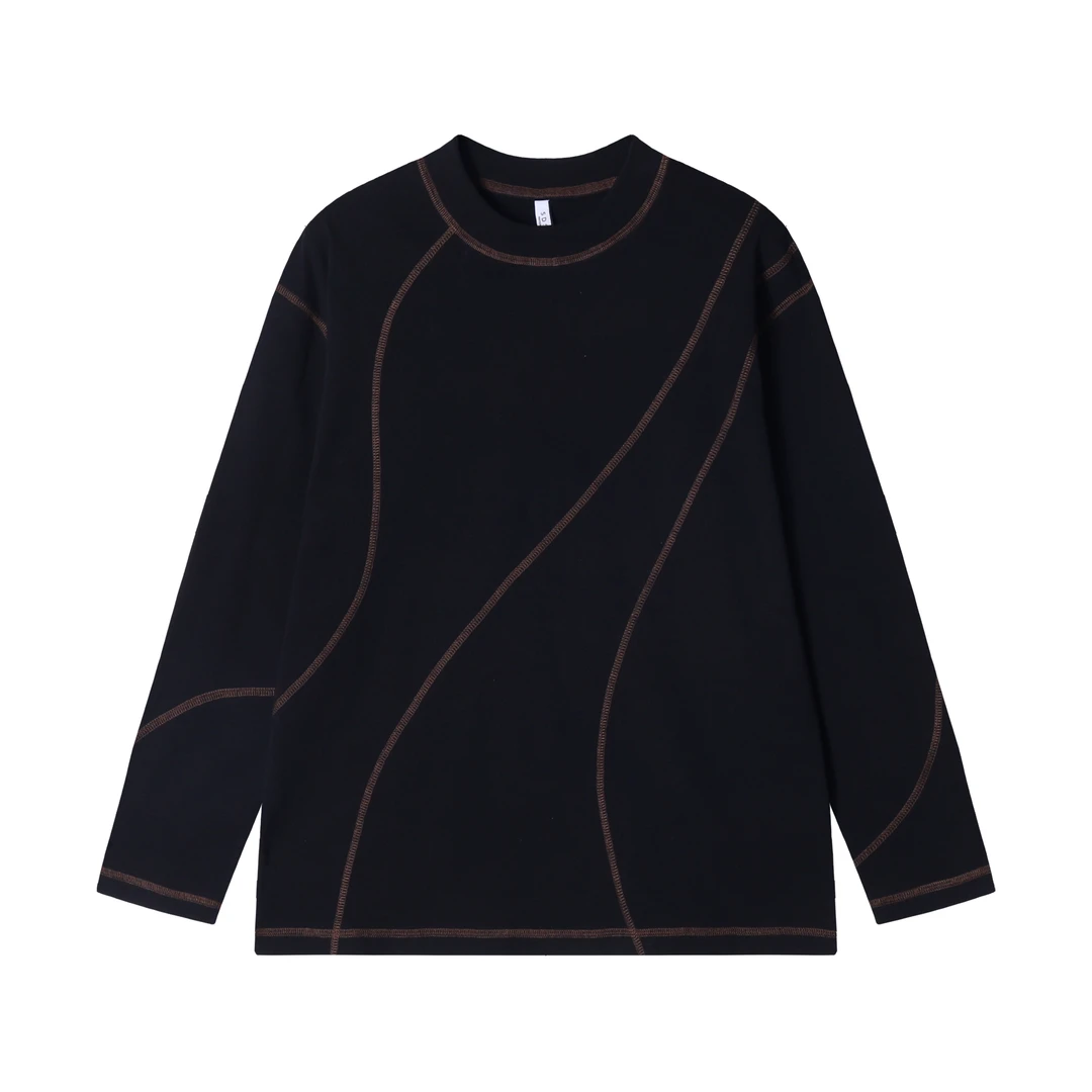 T1855秋冬新款条纹设计男士韩版圆领百搭宽松日常长袖卫衣