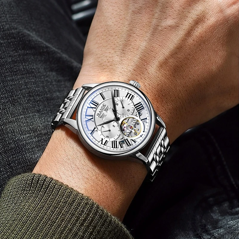 【机械表推荐】高配版万年历男士时尚钢带日历夜光机械表H6306G-G