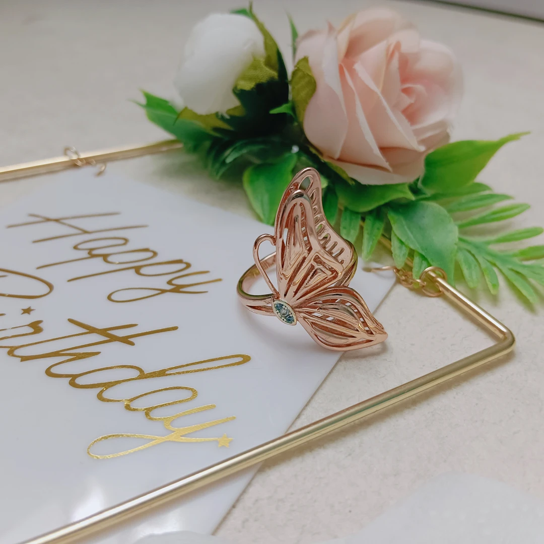 铜合金莫桑石戒指 玫瑰金色戒指时尚百搭简约经典中古可调节戒指