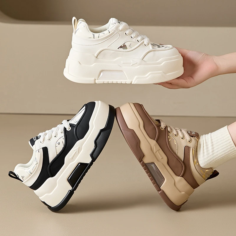 增高8.5CM 真皮休闲鞋女2024新款运动鞋增高厚底小白鞋时尚高跟鞋