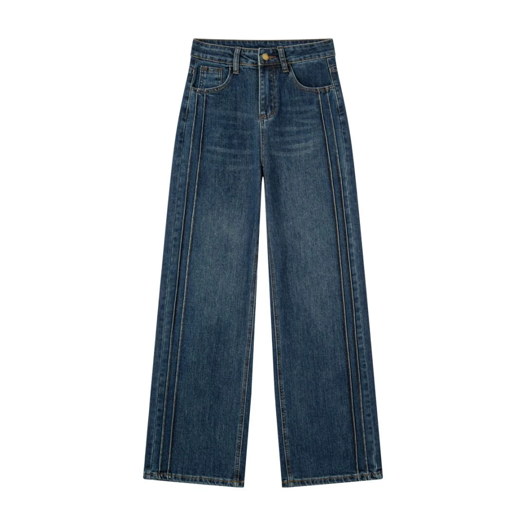 高个子百搭直筒宽松阔腿裤牛仔裤女加长（加绒复古蓝）S3336-AQ
