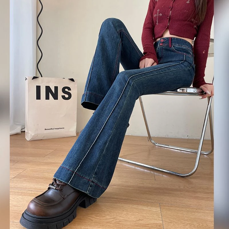 歌芭黛·微喇牛仔裤女秋季高腰显瘦小个子弹力X1257