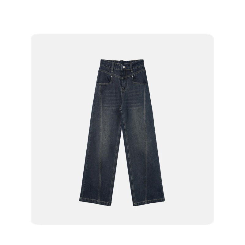 歌芭黛·高腰高个子百搭直筒阔腿裤牛仔裤女加长S3335