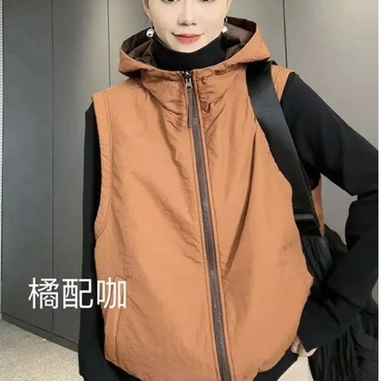 【双面穿】欧货连帽轻薄夹棉马甲女2024年秋冬季新款宽松保暖背心潮