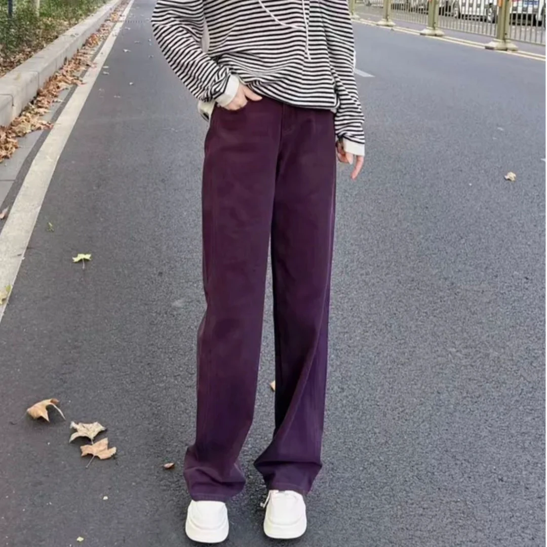 易缔媤牛仔直筒裤宽松加绒