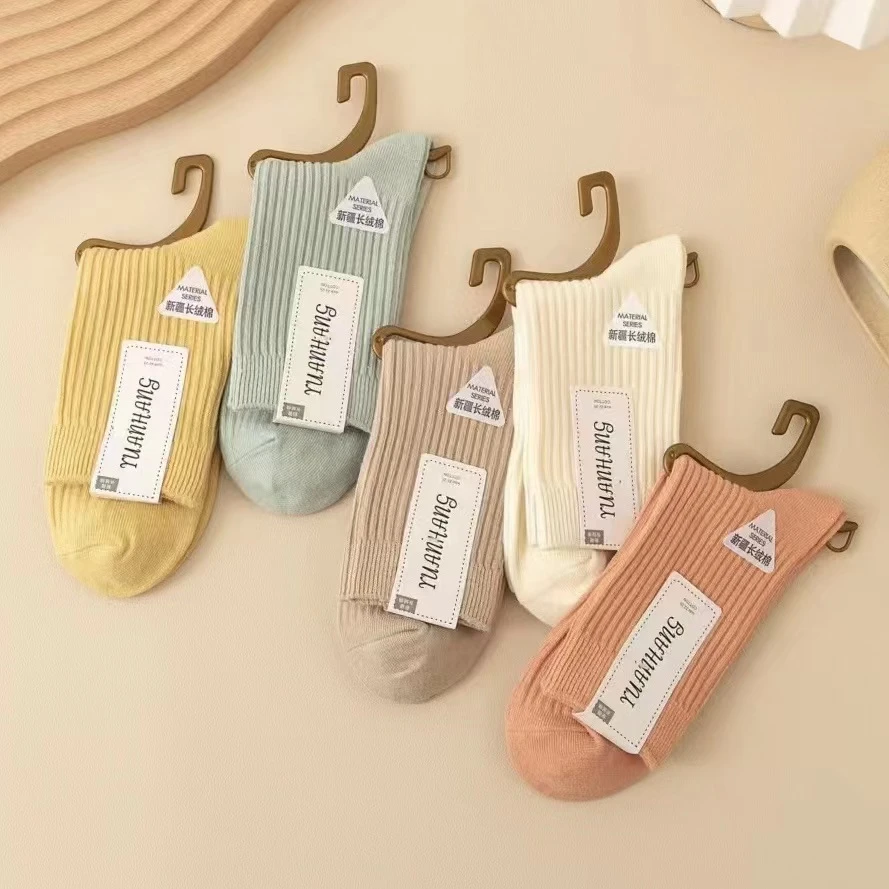 袜子女士纯棉中筒抗菌防臭吸汗春秋冬季薄款女生黑色全棉长袜夏季
