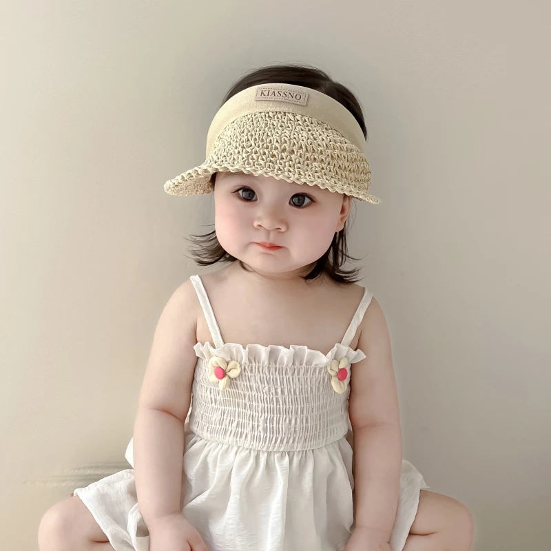 宝宝空顶帽夏天大帽檐遮脸草帽洋气婴儿户外防晒帽男女儿童遮阳帽