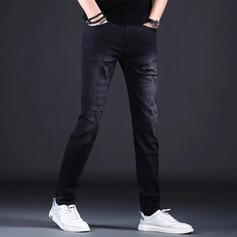 【Cebrodz】男士牛仔裤2024新款修身男士印花潮流牛仔裤百搭678