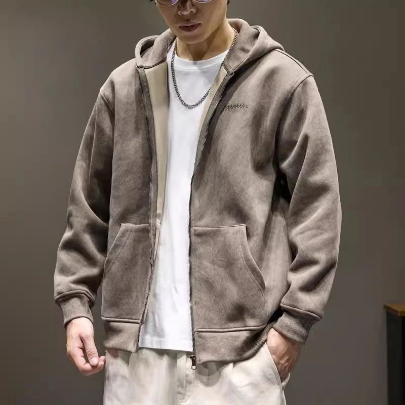 Cebrodz美式复古扎染拉链开衫男士重磅连帽卫衣秋季宽松休闲外套