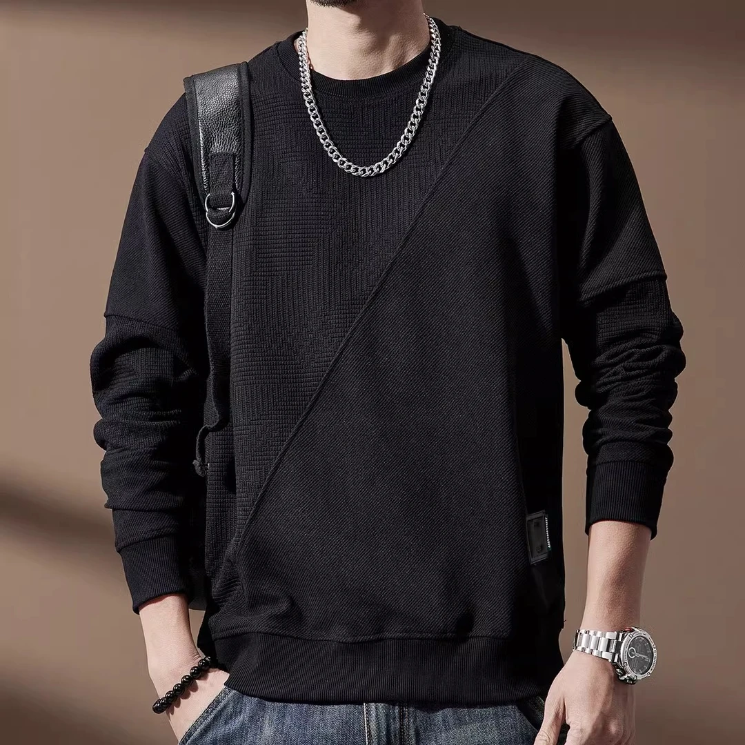 Cebrodz高端美式潮牌欧棉绒卫衣男秋季拼接衣服黑色新款长袖大码