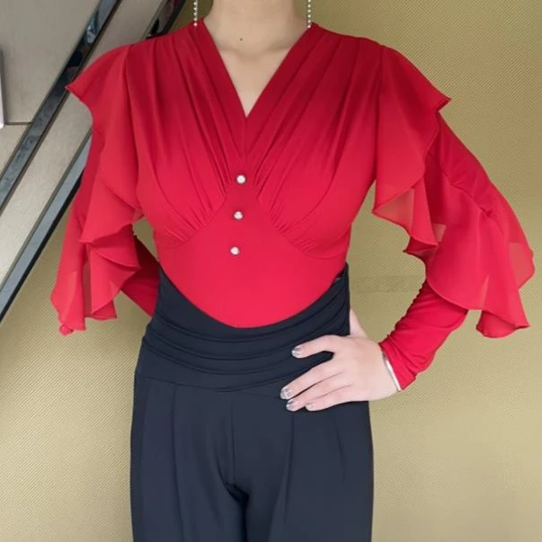 花仙飞舞摩登舞交谊舞广场舞蹈衣修身女士时尚舞蹈服演出服A0373