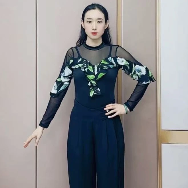欢舞阁气质女士圆领摩登双人舞吉特巴广场舞时尚长袖舞衣A0637
