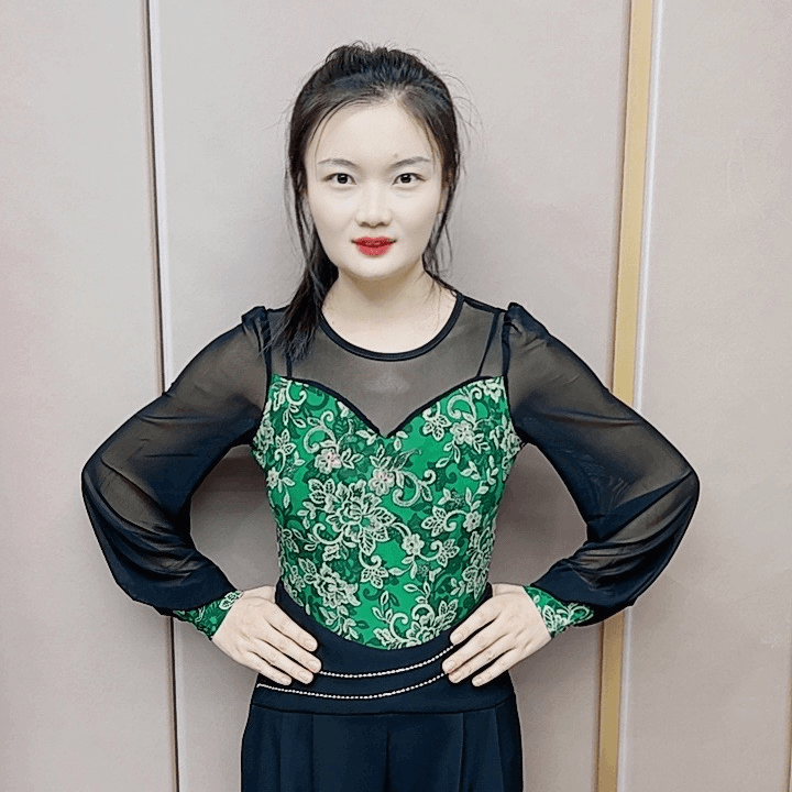 欢舞阁广场舞吉特巴摩登舞服时尚女士圆领拼接舞衣A0558