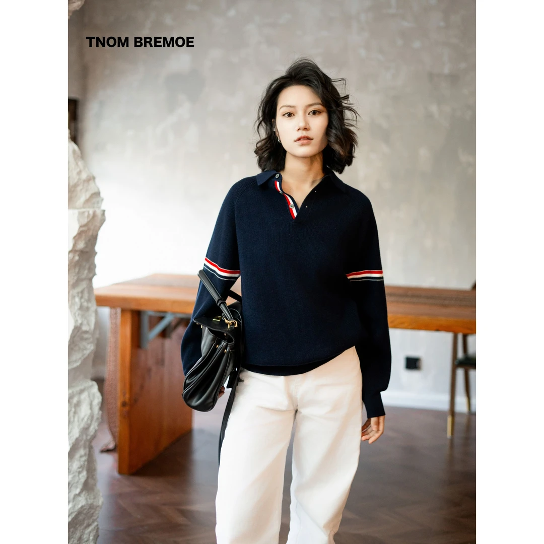 TNOM  BREMOE男女同款POLO衫翻领毛衣针织打底衫极简休闲
